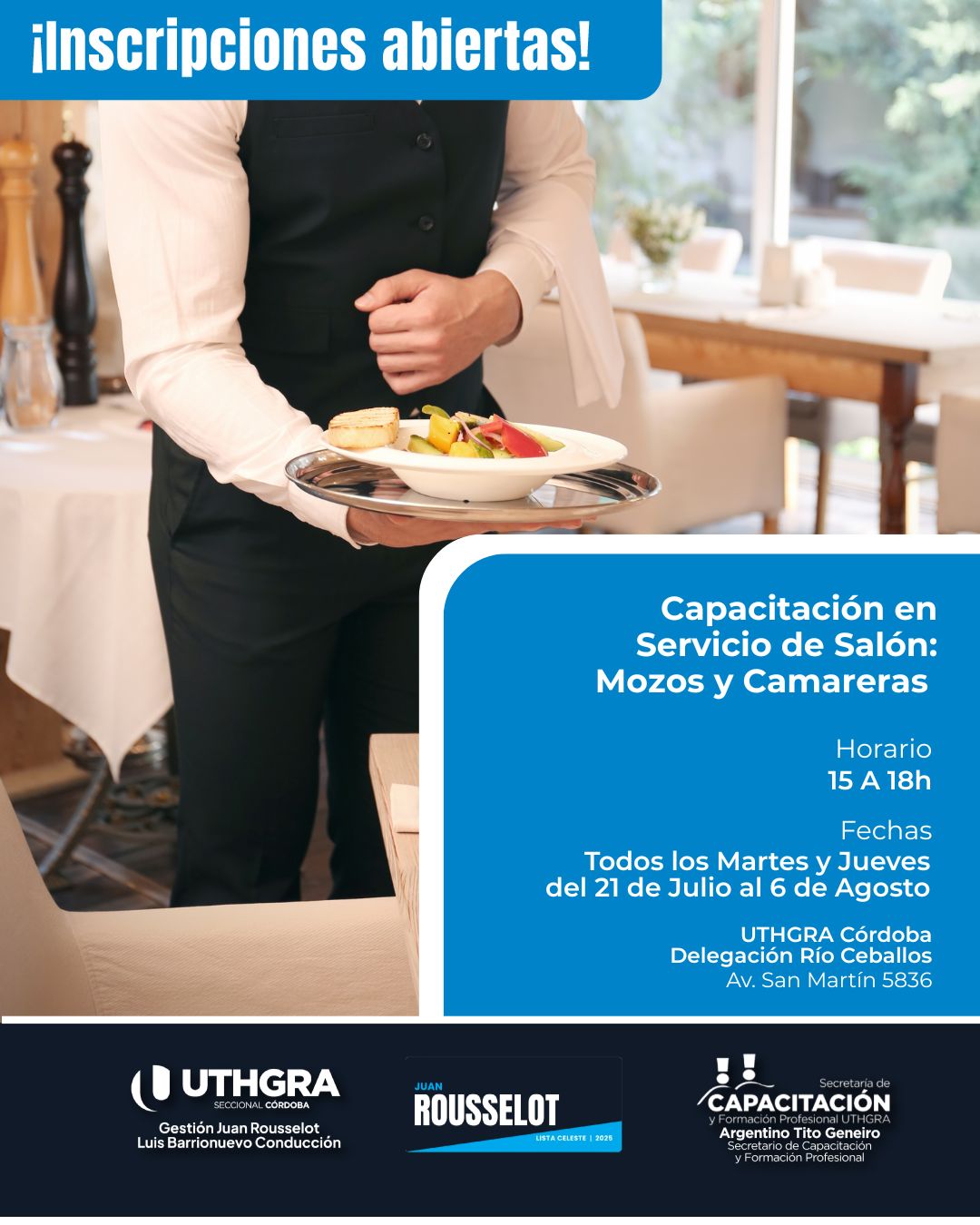 Nuevo Curso en Río Ceballos: “Capacitación en Servicio de Salón: Mozos y Camareras”